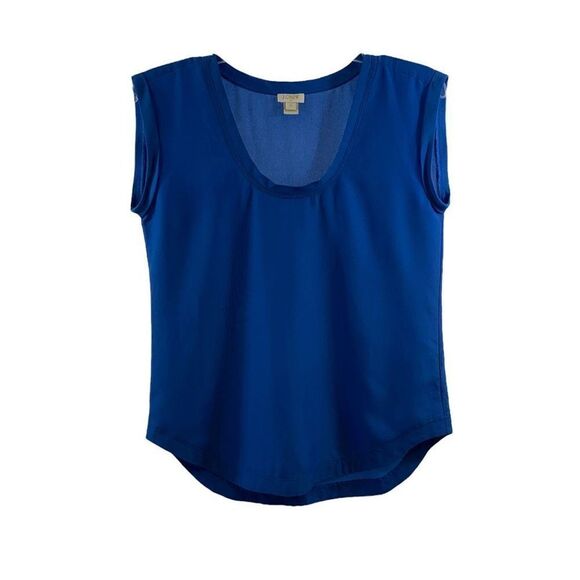 J Crew Royal Blue Chiffon Blouse Size 00 - Picture 1 of 6